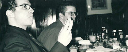 Paul (left) and me at my birthday party in 2002, at Portland restaurant Poor Richard's.  