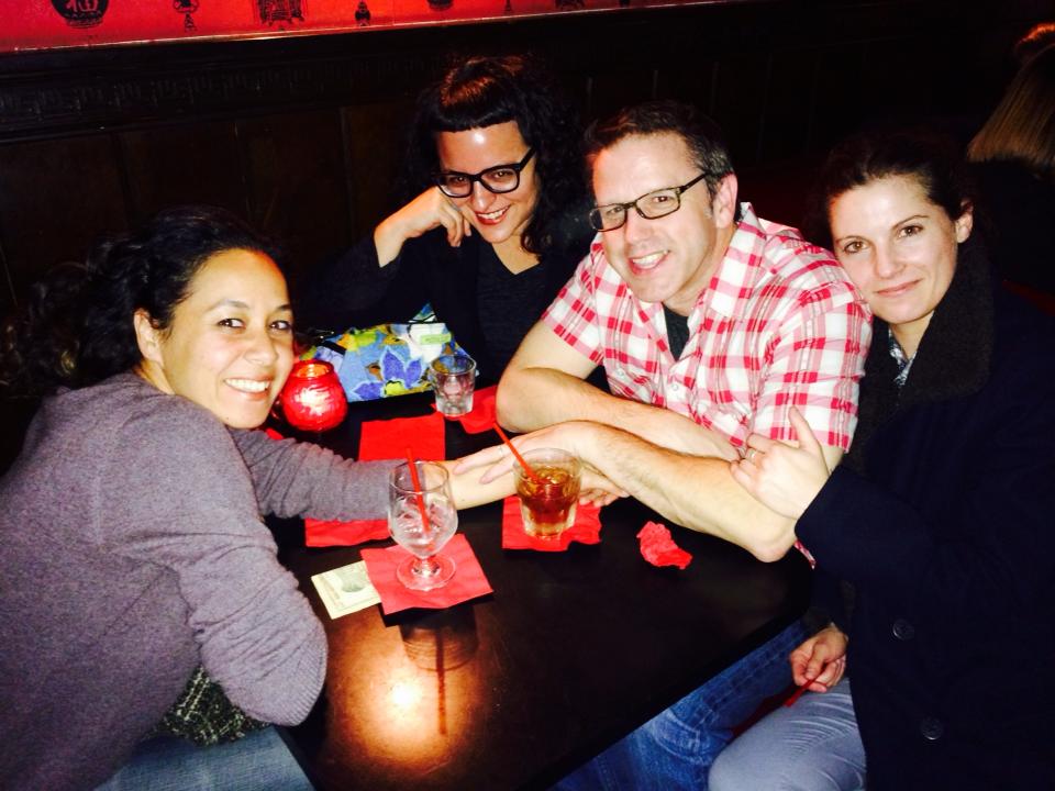 Post-reading get-together after Skylight Books event. With amazing trio (from left): Melissa Chadburn, Wendy C. Ortiz, and Ariel Maccarone.