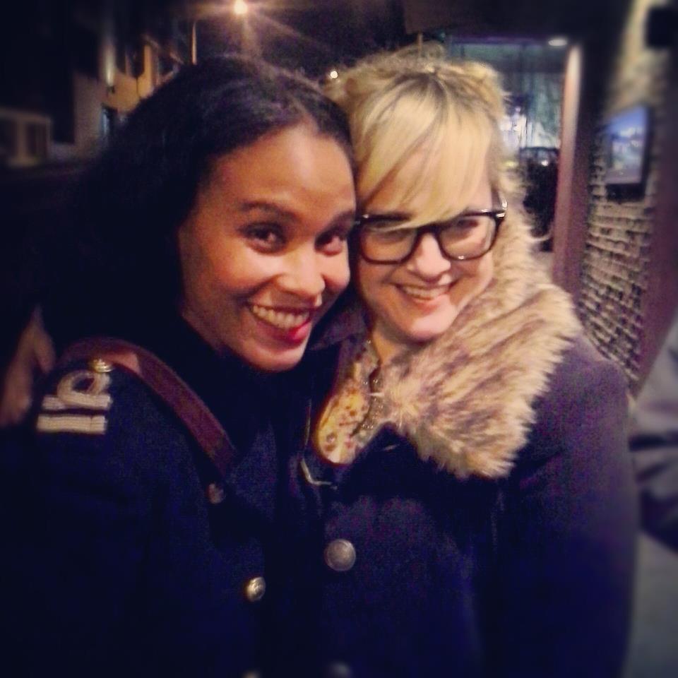 Joy Bryant, who plays Jasmine on Parenthood, with my wife, B. Frayn Masters, after appearing on her show, Back Fence PDX, in 2013.